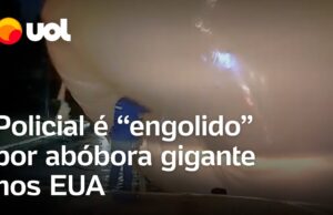 Policial é ‘engolido’ por abóbora gigante de decoração de Halloween nos EUA; veja