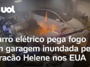 Carro elétrico pega fogo em garagem inundada pelo furacão Helene nos EUA