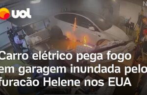 Carro elétrico pega fogo em garagem inundada pelo furacão Helene nos EUA