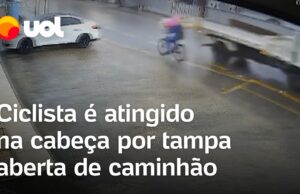 Ciclista é atingido na cabeça por tampa aberta de caminhão em Santa Catarina; veja