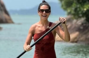Thais Fersoza se diverte de maiô e pratica stand up paddle: ‘Eu amooooooo!’
