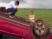 Noiva fala sobre carro que capotou a caminho de sessão de fotos; veja