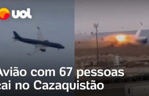 Veja momento em que avião com 67 pessoas cai no Cazaquistão