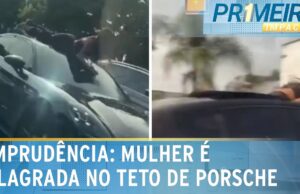 Mulher é flagrada no teto de Porsche no trânsito da Marginal Tietê; veja