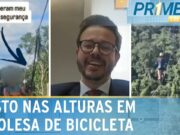 Sem cabo: Ortopedista enfrenta susto em tirolesa de bicicleta no RJ