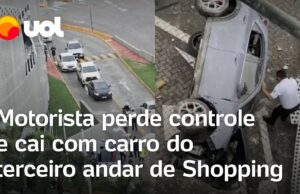 Motorista perde controle e cai com carro do terceiro andar de estacionamento; veja