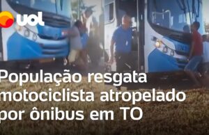 População tira motociclista de baixo de ônibus após atropelamento; veja