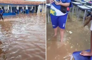 Vídeo- Temporal alaga escola e alunos ficam ilhados
