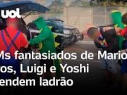 Policiais fantasiados de Mario Bros, Luigi e Yoshi prendem ladrão de celular em bloco