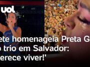 Preta Gil chora no trio elétrico de Salvador ao receber homenagem de Ivete Sangalo