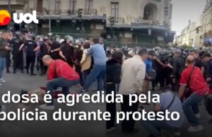 Idosa é agredida pela polícia durante protesto contra Milei na Argentina