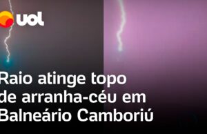 Raio atinge topo de prédio de 235 metros em SC; vídeo flagra momento