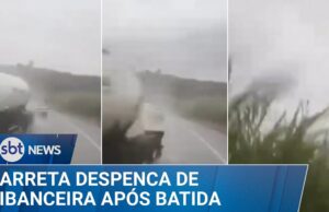 Carreta despenca de ribanceira de 200 metros após colisão na BR-262