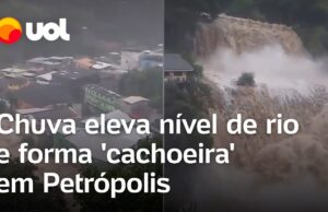 Temporal eleva nível de rio, forma ‘cachoeira’ e assusta moradores em Petrópolis; veja