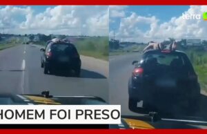 Flagra: homem viaja no teto de carro a mais de 100 km/h; veja