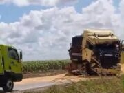 Motorista fica ferido em acidente entre dois caminhões na BR-163