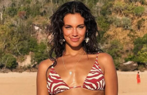 De biquíni, Alane dá close em abdômen durante banho em praia: ‘Bronze em dia’