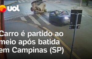 Carro é partido ao meio após batida, e motorista continua no volante em Campinas (SP)