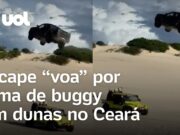 Picape ‘voa’ por cima de buggy em dunas no Ceará, e veículo fica destruído; veja