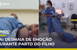 Pai de 1ª viagem desmaia de emoção durante parto do filho; veja