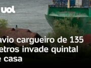 Navio de 135 metros encalha no quintal e quase atinge casa na Noruega; veja
