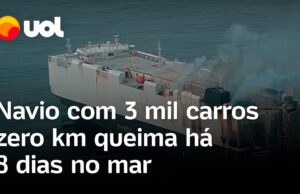 Navio com 3 mil carros zero km queima há 8 dias no mar e não há como apagar incêndio
