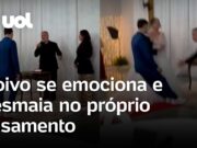 Noivo se emociona e desmaia no próprio casamento após mulher chegar no altar; veja