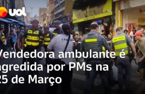 Vendedora ambulante é agredida por PMs na rua 25 de Março, em São Paulo
