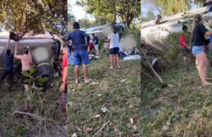 Micro-ônibus tomba em ribanceira e deixa 2 mortos e 34 feridos