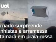Veja Video – Forte tornado arremessa embarcação em praia movimentada no sul da Rússia; veja