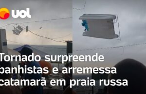 Veja Video – Forte tornado arremessa embarcação em praia movimentada no sul da Rússia; veja