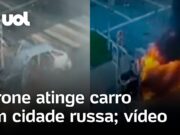 Veja Vídeo Drone atinge carro no meio de avenida na Rússia; vídeo flagra veículo sendo atacado