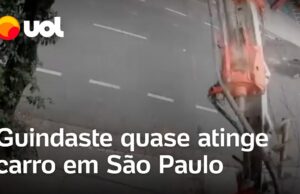 Veja Vídeo – Carro quase é atingido por guindaste de obra que caiu em rua de São Paulo; veja