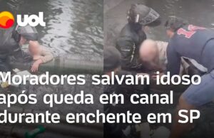 Veja Video – Moradores salvam idoso após queda em canal durante enchente em Santos; veja