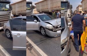 Ambulância tenta ultrapassar e causa engavetamento com 4 veículos