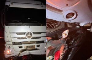 De motocicleta, homem bate contra caminhão e morre em Barra do Bugres