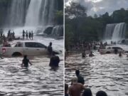 Vídeo – Caminhonete desgovernada desce trilha e invade área de banhistas em cachoeira