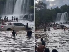 Vídeo – Caminhonete desgovernada desce trilha e invade área de banhistas em cachoeira