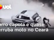 Veja Vídeo – Cena de cinema! carro capota e quase derruba motociclista no Ceará; veja