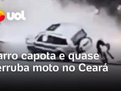 Veja Vídeo – Cena de cinema! carro capota e quase derruba motociclista no Ceará; veja