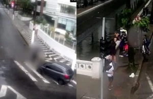 Veja Vídeo – Homem é atropelado e arremessado para dentro de canal em Santos (SP); veja