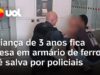 Veja Vídeo – Criança de 3 anos fica presa em armário em agência bancária e é salva por policiais no MS