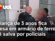 Veja Vídeo – Criança de 3 anos fica presa em armário em agência bancária e é salva por policiais no MS