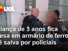 Veja Vídeo – Criança de 3 anos fica presa em armário em agência bancária e é salva por policiais no MS