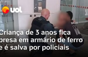 Veja Vídeo – Criança de 3 anos fica presa em armário em agência bancária e é salva por policiais no MS