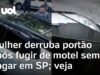 Veja Vídeo – Mulher foge de motel sem pagar, derruba portão, bate em carros e é presa em SP