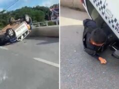 Viatura da Polícia Militar capota na Ponte Nova e causa susto a motoristas