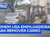 Veja Vídeo – Empresário usa empilhadeira para remover carro estacionado em frente a empresa; veja