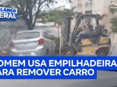 Veja Vídeo – Empresário usa empilhadeira para remover carro estacionado em frente a empresa; veja