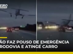 Veja Vídeo – Avião atinge carro em rodovia nos EUA durante pouso de emergência; veja